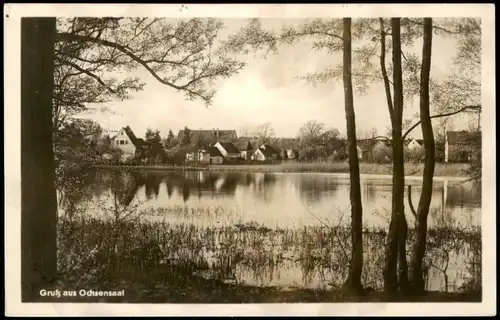 Ansichtskarte Ochsensaal-Dahlen Blick über den Teich auf die Stadt 1955