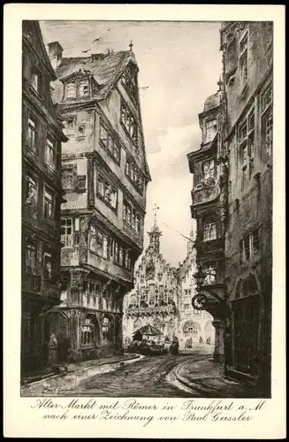 Ansichtskarte Frankfurt am Main Alter Markt mit Römer - Künstlerkarte 1928