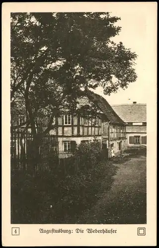 Ansichtskarte Augustusburg Erzgebirge Straßenpartie an den Weberhäusern 1924