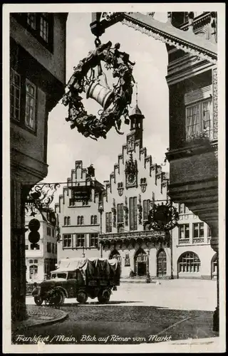 Ansichtskarte Frankfurt am Main Römer, LKW Lastwagen 1948