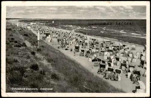 Ansichtskarte Zinnowitz Strand, Strandkörbe 1957