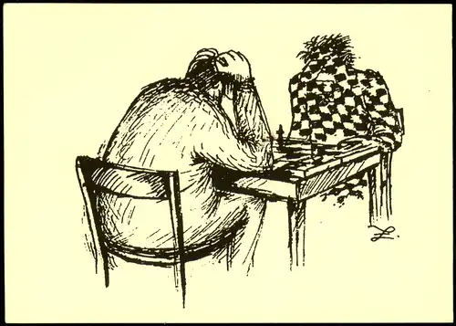 Ansichtskarte  Schach Chess - Spiel Männer beim Spiel Künstlerkarte 2007
