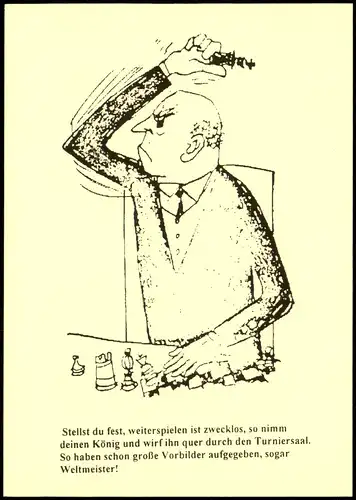 Ansichtskarte  Schach Chess - Spiel - wütender Schachspieler Scherzkarte 2007