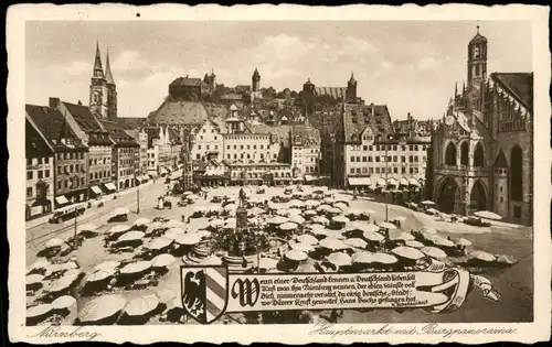 Ansichtskarte Nürnberg Hauptmarkt, Markttreiben 1932