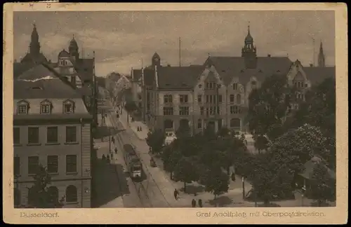 Ansichtskarte Düsseldorf Graf-Adolf-Platz mit Oberpostdirektion 1918