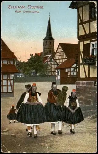 Ansichtskarte .Hessen Trachten (Hessen) Stadtpartie Frauen mit Kindern 1919