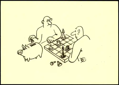 Ansichtskarte  Schach Chess - Spiel Männer beim Schachspiel Sparschwein 2007