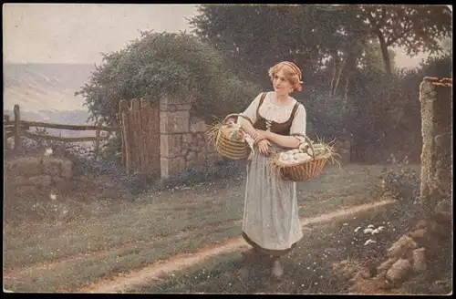 Künstlerkarte: Gemälde / Kunstwerke C. Bellanger Das Landmädchen 1915
