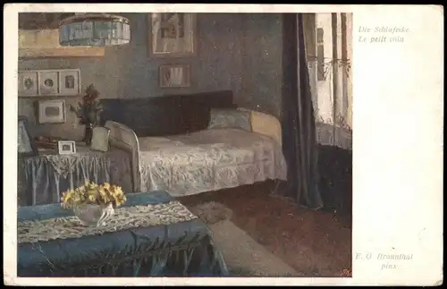Künstlerkarte: Gemälde / Kunstwerke Die Schlafecke E.O. Braunthal 1917