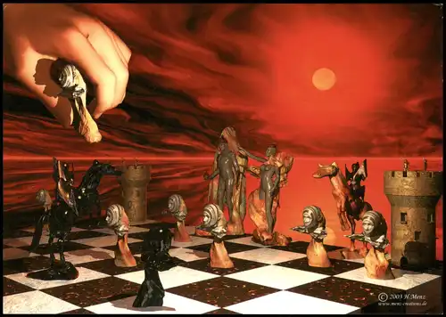 Ansichtskarte  Schach Chess - Spiel Phantasy Spielbrett Künstlerkarte 2005