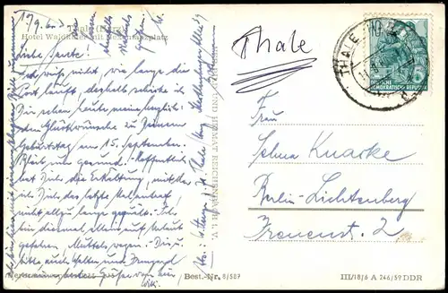 Ansichtskarte Thale (Harz) Hotel Waldkater 1959