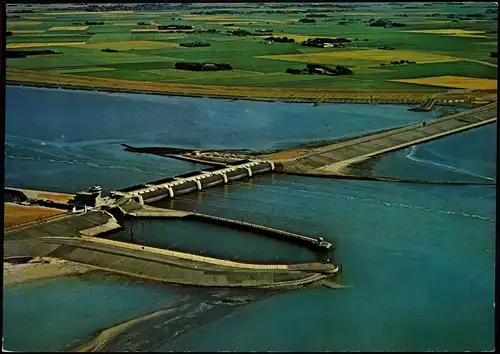 Ansichtskarte Wesselburenerkoog Eidersperrwerk Luftbild Fernsicht 1972