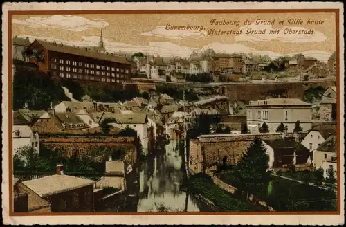 Postcard Luxemburg Steindruck: Unter mit Oberstadt 1932  gel. Stempel u. Marke