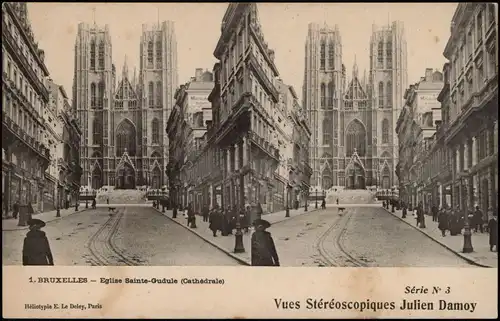 Brüssel Bruxelles   Stereobild Eglise Sainte-Gudule (Cathédrale) 1912