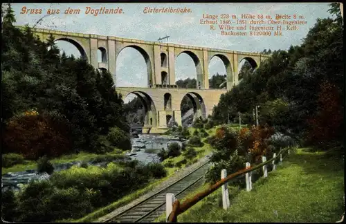 Ansichtskarte Jocketa-Pöhl Elstertalbrücke 1912  gel. Stempel Plauen