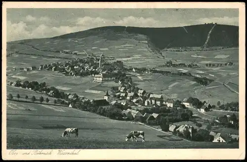 Ansichtskarte Oberwiesenthal Stadt, Kühe Seilbahn 1930