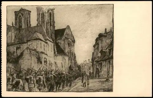 Einmarsch bei St. Martin. gez. v. Karl Lotzo. WK1 Militaria 1916
