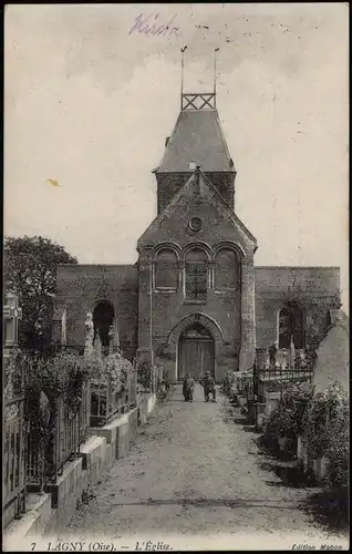 CPA Lagny (Laigny-les-Chataigniers) Kirche 1915  gel. div. Feldpoststempel