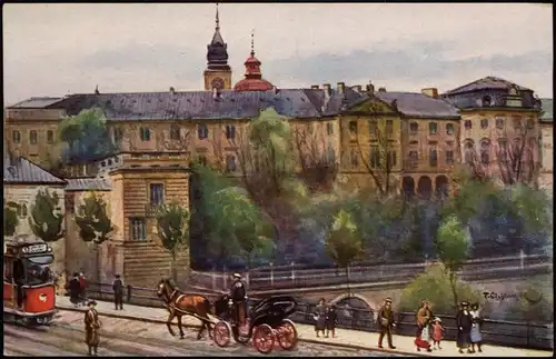 Postcard Warschau Warszawa Straßenpartie - Künstlerkarte 1924