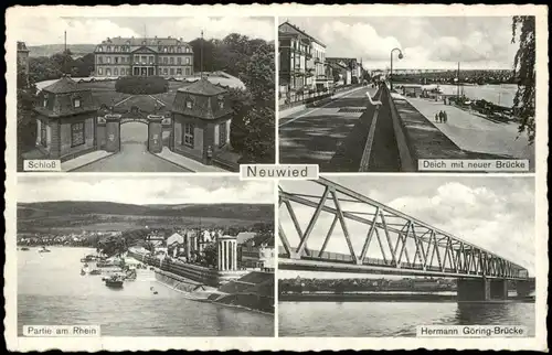 Ansichtskarte Neuwied (Rhein) Schloß, Deich, Rheinpartie 1939  gel. Feldpost WK2