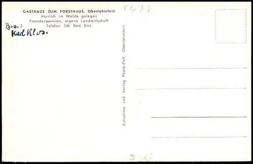 Ansichtskarte Oberlahnstein-Lahnstein Gasthaus Forsthaus 1930