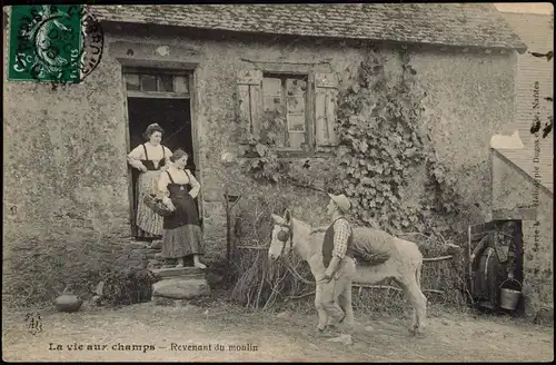 CPA .Frankreich La vie auy, champs Revenant du moulin - Esel 1908