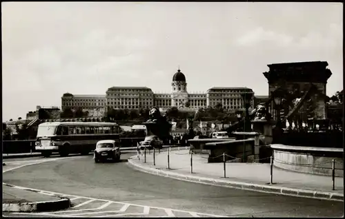 Postcard Budapest Lánchíd a Várral, Bus 1962