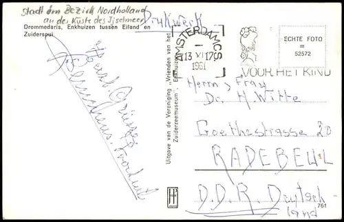 Postkaart Enkhuizen Drommedaris, Boote 1961