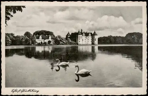 Ansichtskarte Glücksburg (Ostsee) Lyksborg Schloss Glücksburg, Schwäne 1932