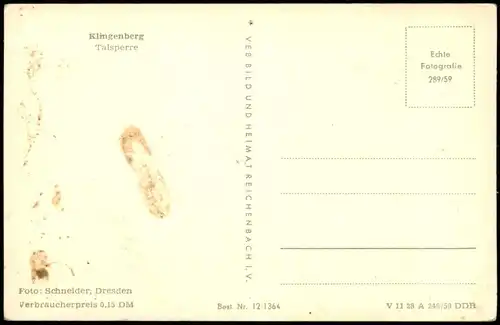 Ansichtskarte Klingenberg (Sachsen) Talsperre 1959