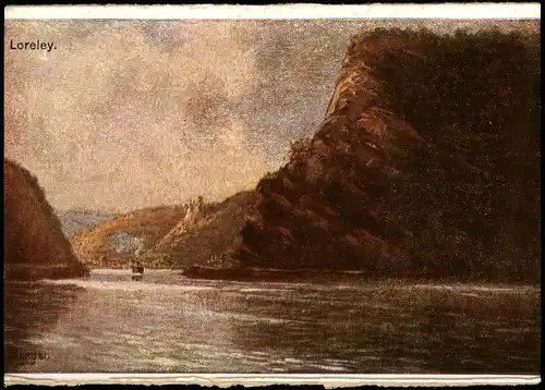 Ansichtskarte St. Goarshausen Loreleyfelsen am Rhein, Künstlerkarte 1913