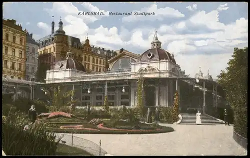 Postcard Karlsbad Karlovy Vary Restaurant Stadtpark 1912