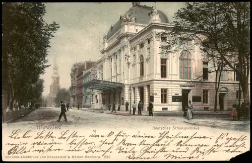 Ansichtskarte Hamburg Straßenpartie Schauspielhaus - Blick zu Kirche 1902