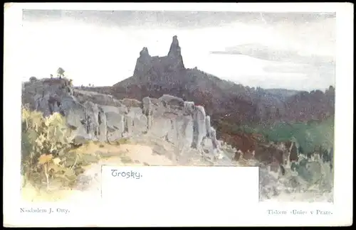 Rowensko bei Turnau  Troskami Hrad BurgRuine Trosky Künstlerkarte 1903
