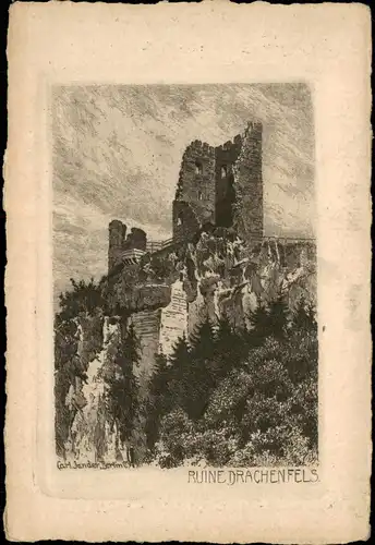 Ansichtskarte Königswinter Drachenfels, Federzeichnung Künstlerkarte 1922