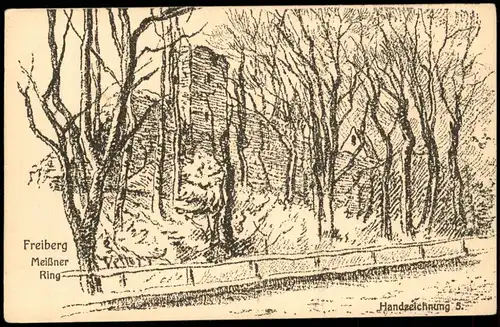 Ansichtskarte Freiberg (Sachsen) Meißner Ring Handzeichnimg 5. 1923