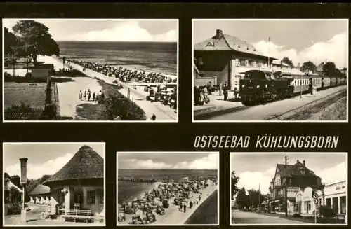 Ansichtskarte Kühlungsborn Bashnhof, Dampflokomotive, Strand 1966