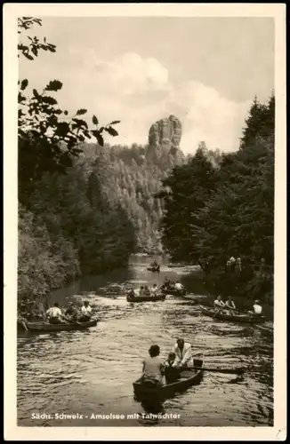 Ansichtskarte Rathen Amselsee, Familien in Ruderbooten 1956