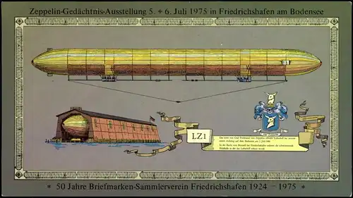 Manzell-Friedrichshafen Zeppelin-Halle Jubiläumskarte 1975  Sonderstempel