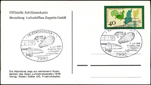 Manzell-Friedrichshafen Zeppelin-Halle Jubiläumskarte 1975  Sonderstempel