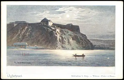 Postcard Wyschehrad-Prag Vyšehrad Praha Burg bei Mondschein 1905