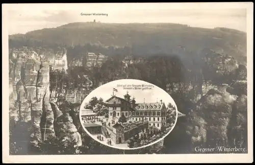 Ansichtskarte Schmilka Großer Winterberg u. Restaurant 2 Bild Fotokarte 1925