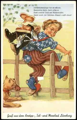 Ansichtskarte  Scherzkarte Der kleine Schusterjunge - Hund 1959