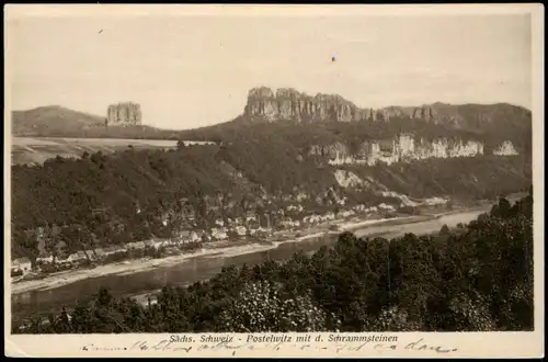 Ansichtskarte Postelwitz-Bad Schandau Stadt mit Schrammsteinen 1933