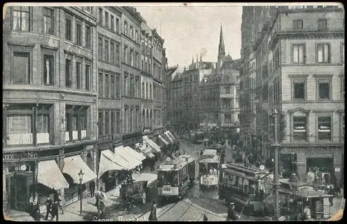 Ansichtskarte Altstadt-Hamburg Großer Burstah, Geschäfte - Straßenbahn 1907