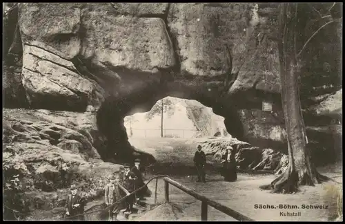 Kirnitzschtal-Sebnitz Kuhstall Sächsische Schweiz Herren in feiner Kleidung 1912