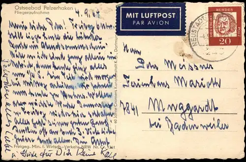 Ansichtskarte Pelzerhaken-Neustadt (Holstein) Luftbild 1964  gel. Air Mail