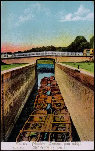 Pioniere: pontons zum nächtl. Brüdenschlag bereit. WK1 Militaria 1914