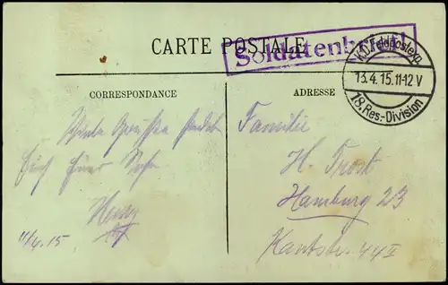 CPA Lagny ( Chataigniers) École de Filles. 1915 Stempel Soldatenbrief Feldpost