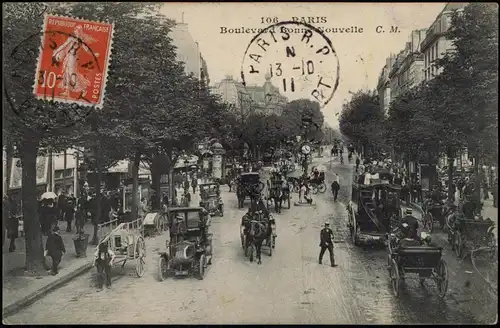 CPA Paris Boulevard Bonne Nouvelle, Kutschen Autos 1915